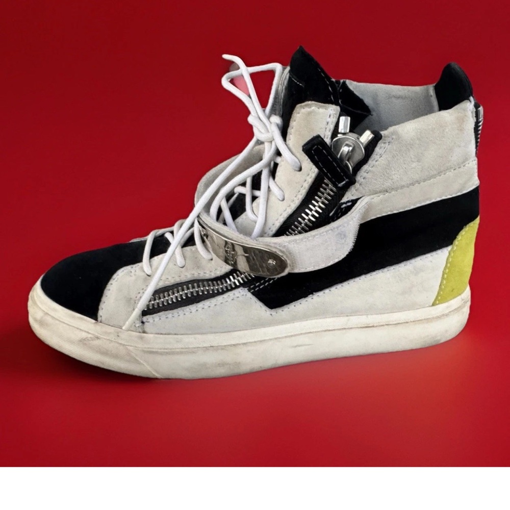Giuseppe Zanotti Black and White High-Top Sneakers with Yellow Accent